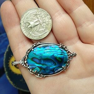 Kabana sterling 925 kbn abalone blue pendant charm chain necklace